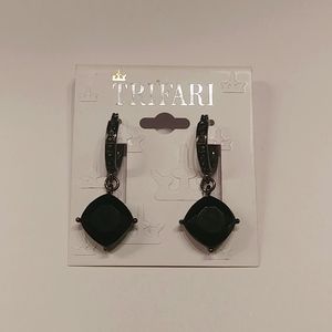 TRIFARI Black Rhinestone Dangle Stud Earrings